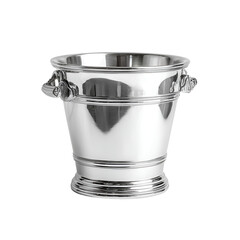 Elegant polished silver champagne bucket with handles on black background