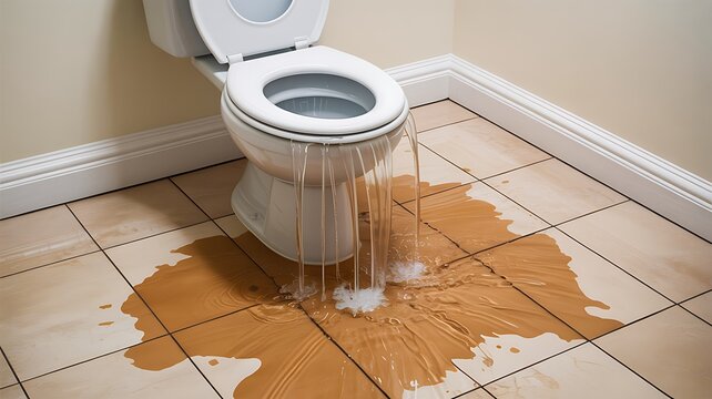 Leaking toilet causing water overflow on bathroom floor

