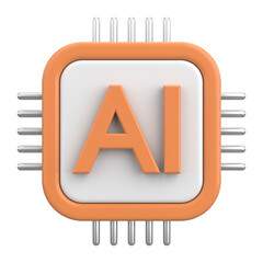 Technology AI chip icon with modern processor design. 3D illustration.