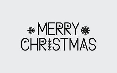 Merry christmas text with snowflakes and christmas tree on a light gray background minimalist design