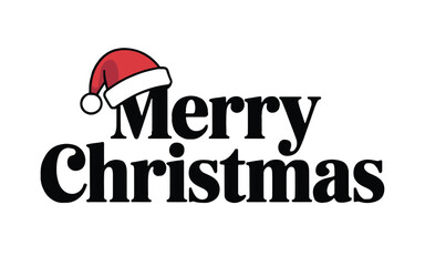 Merry christmas text with santa hat graphic on a white background holiday greeting card design