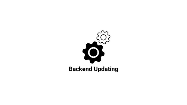 Black and white icon of two interlocking gears with the text Backend Updating below on a white background