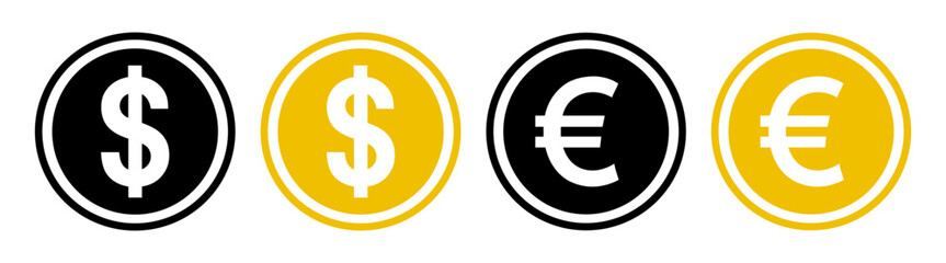 Currency money dollar euro finance icons set on transparent background
