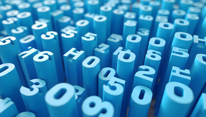 Abstract blue numbers in a 3D rendered design, perfect for data visualization