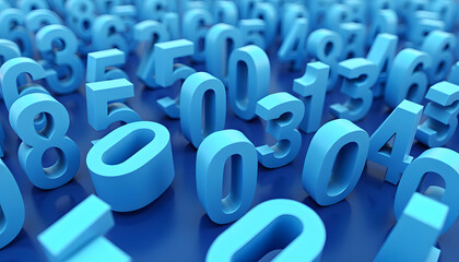Abstract blue numbers background with depth of field and selective focus