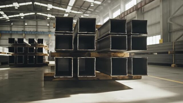 Steel Beams and Metal Materials in Industrial Warehouse Environment