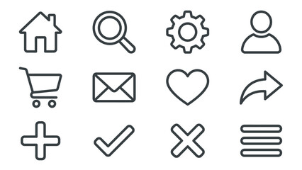 Modern UI Web App Outline Icons Set Digital User Interface Symbols Collection