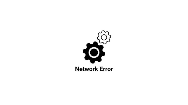 Black and white icon of two interlocking gears with the text Network Error below on a white background