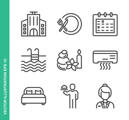 Hotel Icons. Thin Line Symbol Elements Collection.