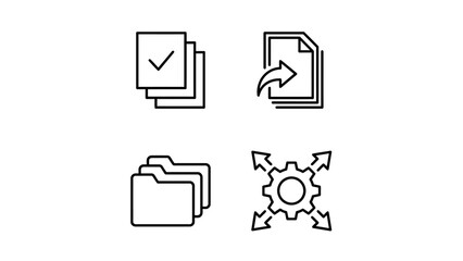 Document File Management and System Configuration Line Icons Set