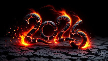 Fiery 2026 A Bold Visual of the New Year's Arrival on a Cracked Earth Background