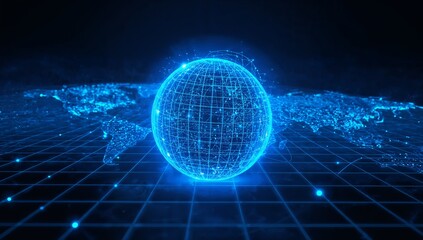 Stunning global network visualization for technology concepts, modern digital world connections, and futuristic communication systems with brilliant blue lights