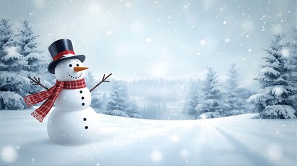 Fototapeta premium Cheerful Snowman in a Peaceful Winter Wonderland