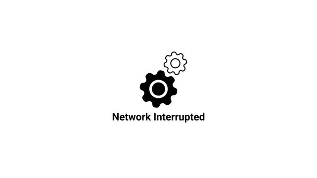 Two black gears and text Network Interrupted on white background cogwheel mechanism