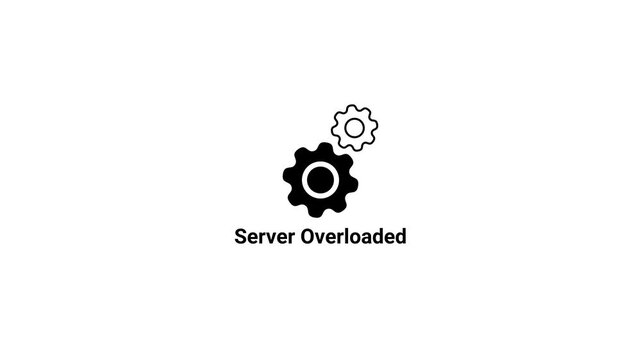 Two black gears and text Server Overloaded on white background cogwheel mechanism
