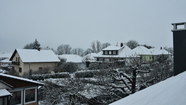Houses covered in Snow daylight - Alsace France
