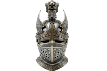 Medieval knight helmet isolated on transparent background, a symbol of protection
