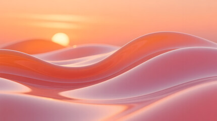 Abstract rolling dunes of warm orange and pink hues under a setting sun