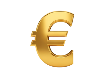 Golden euro currency symbol isolated on transparent background, financial concept