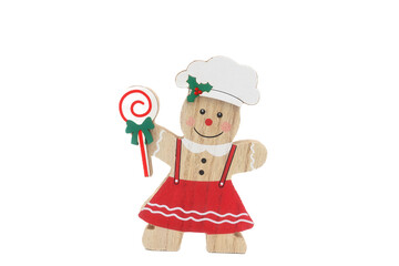 Wooden Christmas Chef Ornament with Holiday Hat Isolated on White Background