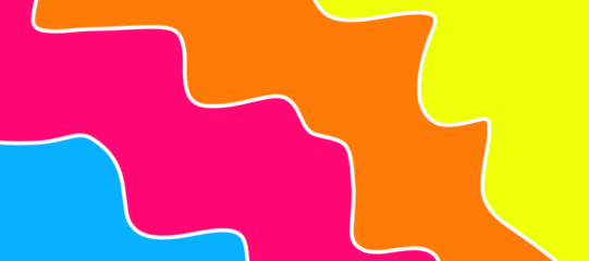 Abstract composition featuring wavy, interlocking shapes in vibrant colors: blue, pink, orange, and yellow