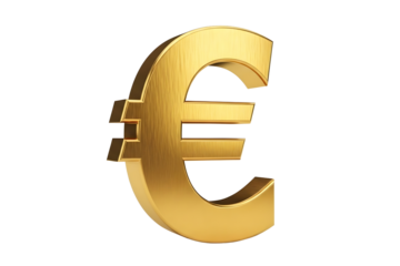 Golden euro currency symbol isolated on transparent background, financial concept