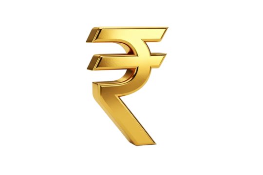 Golden indian rupee currency symbol isolated on transparent background represents economy
