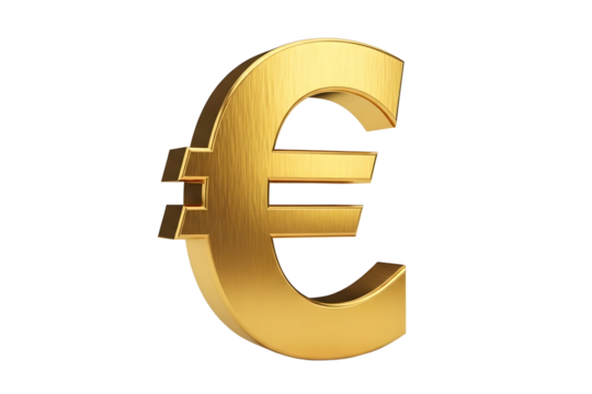 Golden euro currency symbol isolated on transparent background, financial concept
