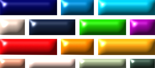 Rectangular glossy buttons in various colors including navy, light blue, turquoise, beige, red, black, green, purple, orange, and gray