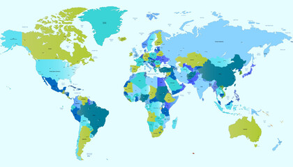 Obraz premium World map. Color modern vector map. Silhouette map.