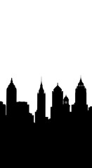 Minimalist city skyline silhouette with stark contrast against white backdrop elegance
