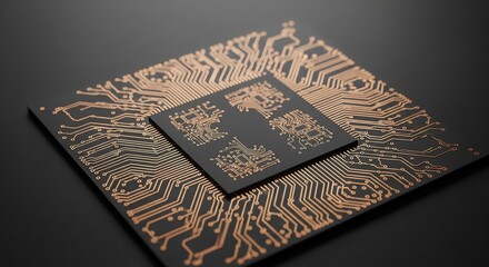 Macro of a healthcare microchip with copper circuitry and matte black base, ultra-detailed lab realism for medical AI visualization