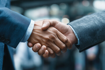 Businessmen making handshake with partner, greeting, dealing, merger and acquisition, business cooperation concept, panoramic banner, copy space for business, finance and investment background