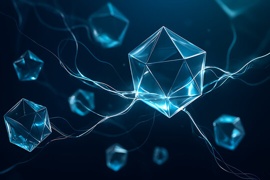 Stunning futuristic polygonal shapes with glowing connections for cutting edge technology designs and modern digital artwork, great for science projects