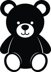 Silhouette, teddy bear, cute toy, children illustration, stuffed animal, playful design, childhood symbol, cartoon character, black white vector, decorative artwork