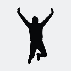 Silhouette man jumping with arms raised celebrating success vector illustration