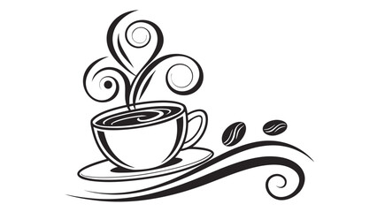 “coffee cup line art logo, steam swirl, elegant stroke style, modern café branding, black line SVG, smooth curves”