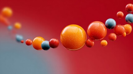 Colorful abstract illustration featuring a series of vibrant spheres in shades of orange and blue, floating against a smooth gradient background, creating a dynamic visual flow and energy