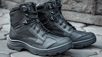 Footwear: Black tactical boots suitable for patrolling and combat situations