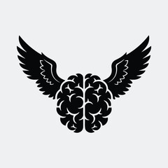 Silhouette winged brain creative intelligence design with freedom vector illustration