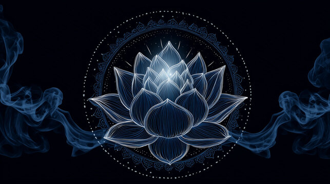 ajna sixth chakra indigo blue third eye chakra illustration emitting foggy energy and light	
