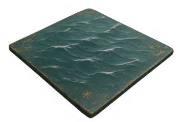 Teal sea waves relief tile with stylized gold details, water texture art, nautical decor element