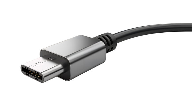 Close-up of a modern USB Type-C cable connector isolated on a transparent background, symbolizing connectivity and technology