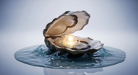 Radiant pearl nestled within open oyster shell surrounded by rippling water