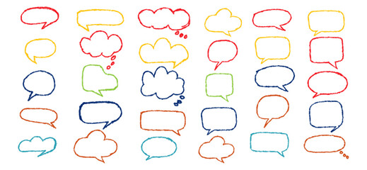 Crayon Speech Bubble Set, Hand drown  Colorful Design bundle. 