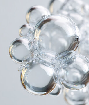 Water bubbles forming abstract liquid shape in clear background	