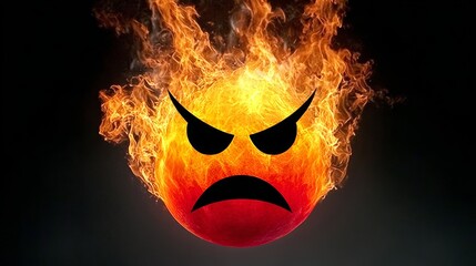 Fiery angry face illustration with flames and intense expression, showcasing vibrant colors and dynamic energy, representing strong emotions and passion in a visually striking design