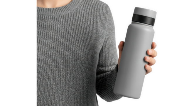 holding gray water bottle in hand mockup isolated on transparent background png