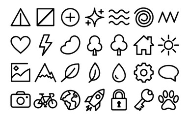 Minimalist Line Art Icons Set White Background