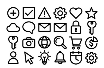 Fat Line Art Icons Set White Background